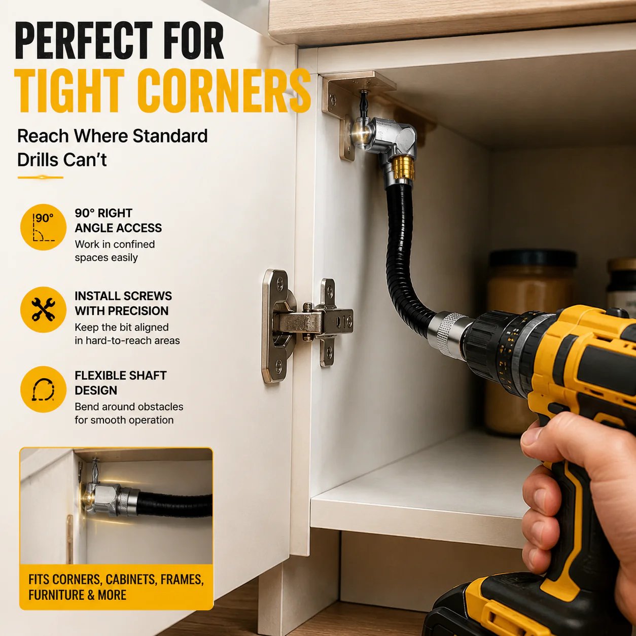 🔧 90° Right Angle Drill Attachment – Flexible Angle Driver for Tight Spaces