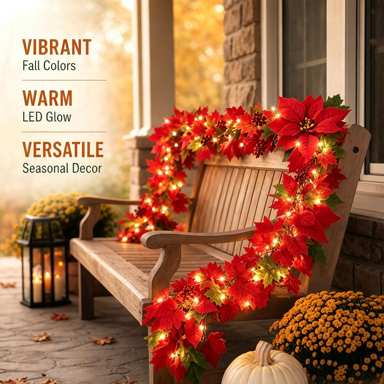 🎄✨ Lighted Red Poinsettia Christmas Garland