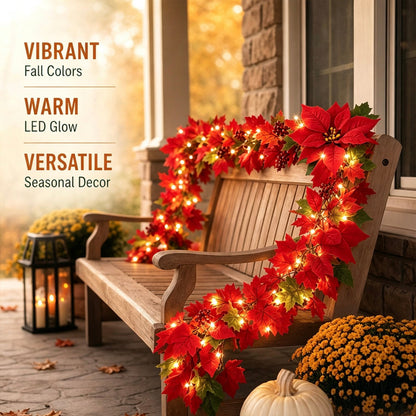 🎄✨ Lighted Red Poinsettia Christmas Garland