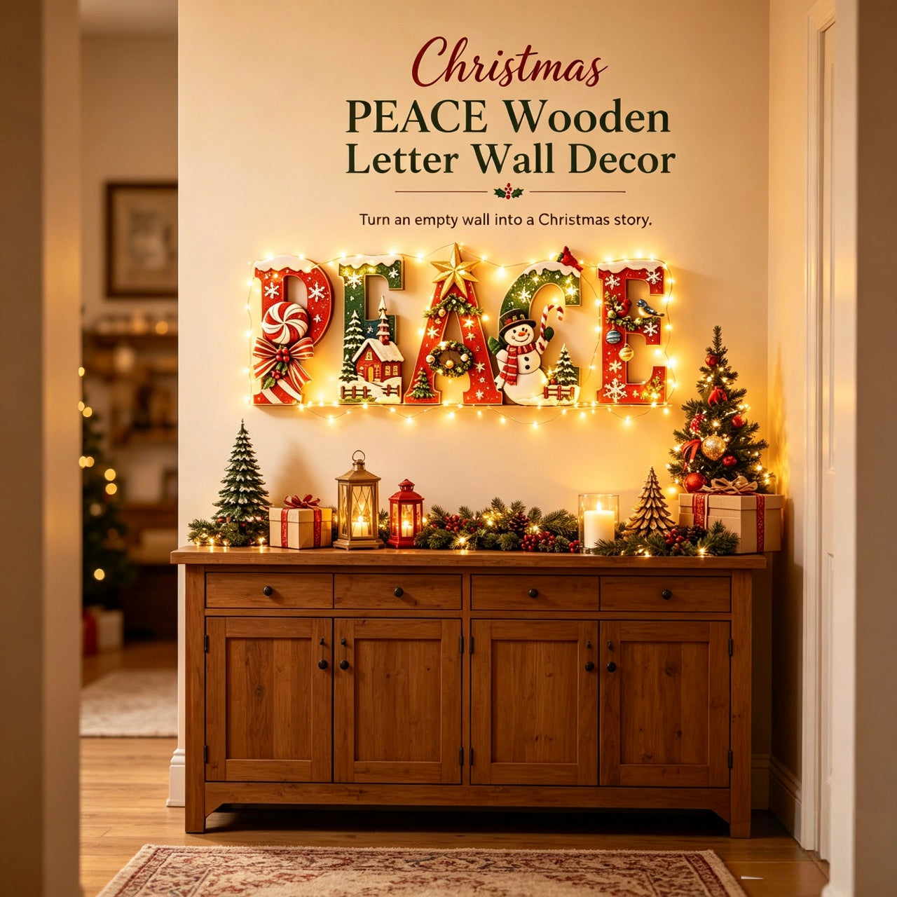 🔥Most Popular in 2026🎄Heritage Christmas PEACE Wooden Wall Sign – Peace on Earth Holiday Decor