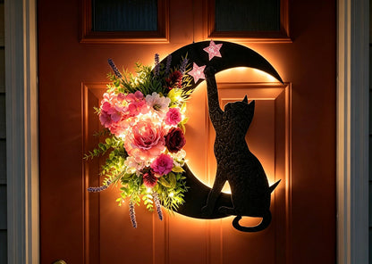 🔥Last Day 49% OFF🌙Halloween Gothic Black Cat Moon Floral Handmade Wreath(📦Buy 2 Free Shipping)