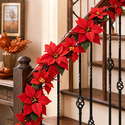 🎄✨ Lighted Red Poinsettia Christmas Garland