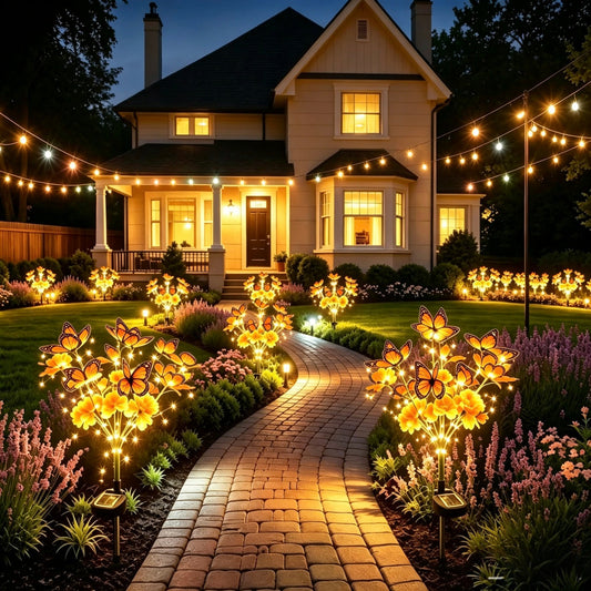 Solar Marigold &amp; Butterfly Garden Stake Lights,