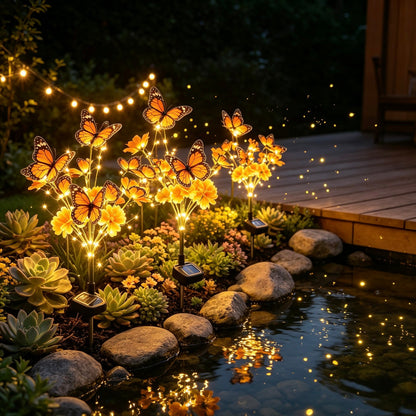 Solar Marigold &amp; Butterfly Garden Stake Lights,