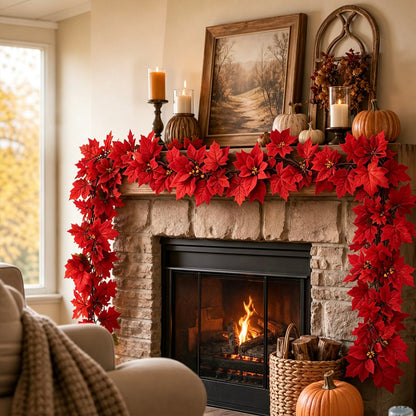 🎄✨ Lighted Red Poinsettia Christmas Garland