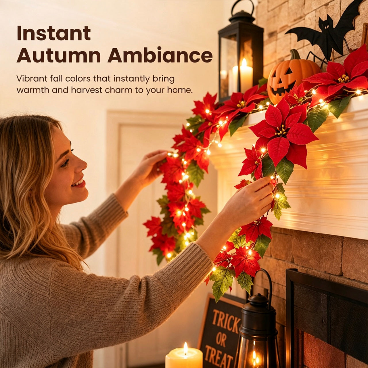 🎄✨ Lighted Red Poinsettia Christmas Garland