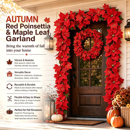 🎄✨ Lighted Red Poinsettia Christmas Garland